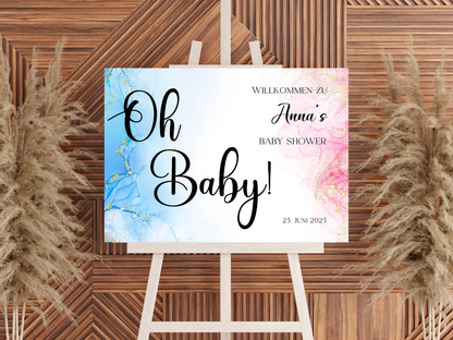 Willkommensschild Baby Shower , Gender Reveal - Leinwand , Poster - blau rosa EVA