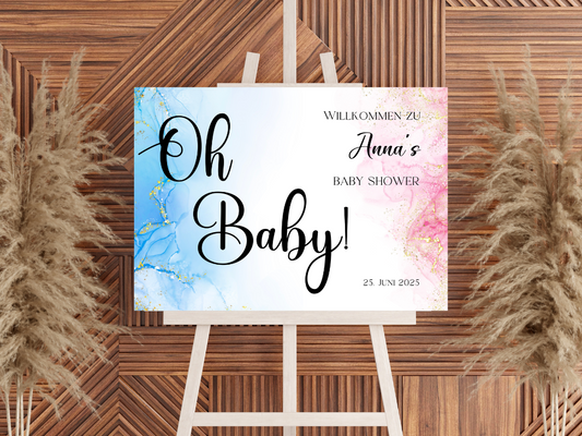 Willkommensschild Baby Shower , Gender Reveal - Leinwand , Poster - blau rosa EVA