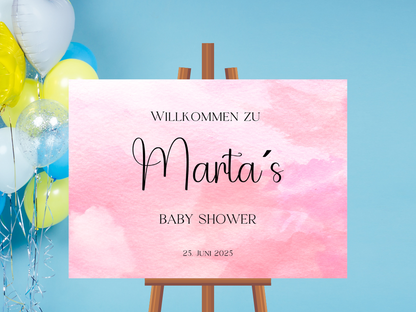 Willkommensschild Baby Shower , Gender Reveal - Leinwand , Poster - rosa IDA