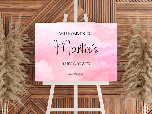 Willkommensschild Baby Shower , Gender Reveal - Leinwand , Poster - rosa IDA