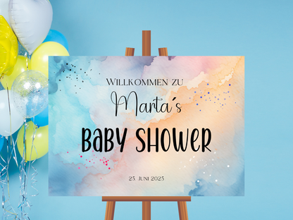 Willkommensschild Baby Shower , Gender Reveal - Leinwand , Poster - blau rosa LUKA