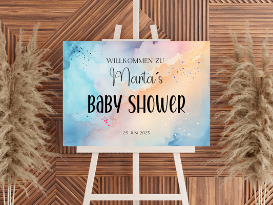 Willkommensschild Baby Shower , Gender Reveal - Leinwand , Poster - blau rosa LUKA