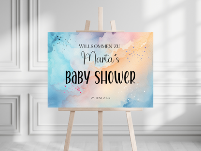 Willkommensschild Baby Shower , Gender Reveal - Leinwand , Poster - blau rosa LUKA