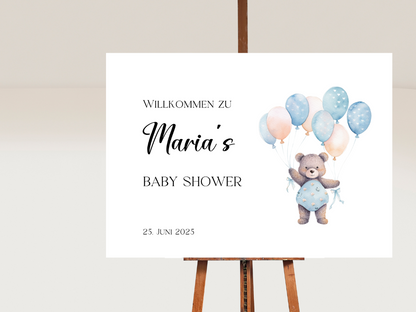 Willkommensschild Baby Shower , Gender Reveal - Leinwand , Poster - Balloons Matteo