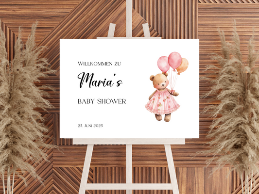 Willkommensschild Baby Shower , Gender Reveal - Leinwand , Poster - Mädchen Balloons Nina