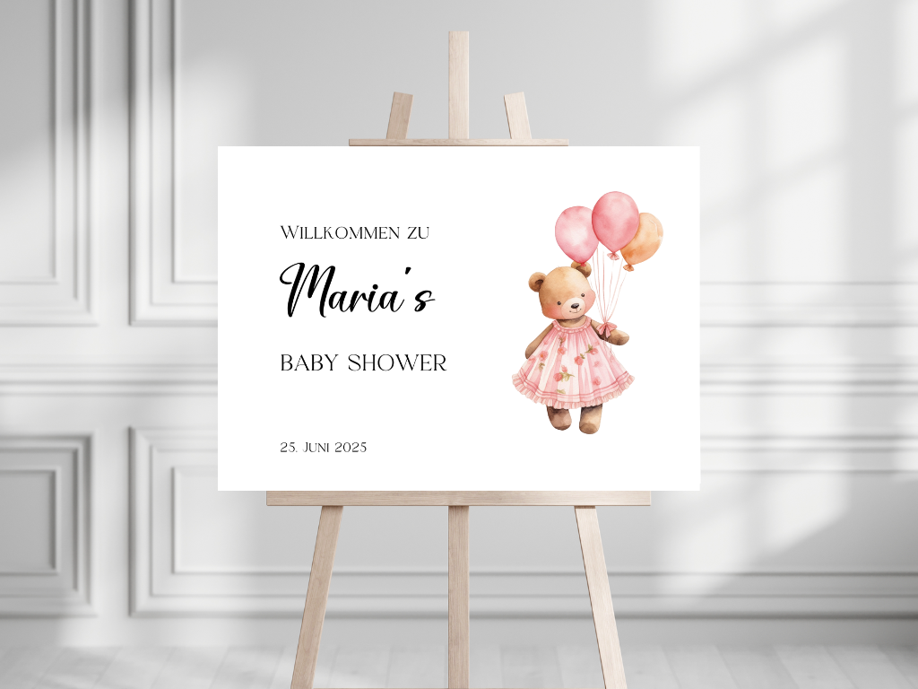 Willkommensschild Baby Shower , Gender Reveal - Leinwand , Poster - Mädchen Balloons Nina