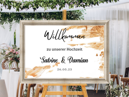 Willkommensschild Hochzeit - Leinwand , Poster - classic Gold Hochzeit ALEXA