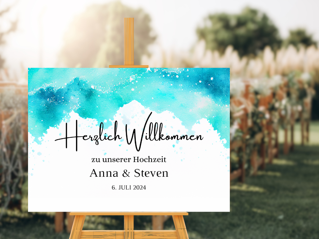 Willkommensschild Hochzeit - Leinwand , Poster - Strand Hochzeit , Marine , Vintage ARIA