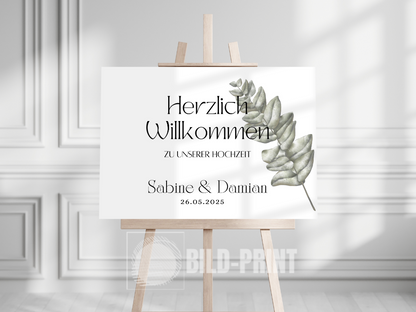 Willkommensschild Hochzeit - Leinwand , Poster - Eukalyptus Vintage LARA