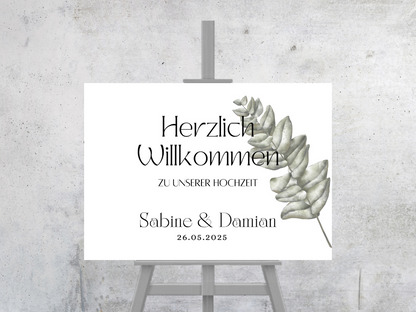 Willkommensschild Hochzeit - Leinwand , Poster - Eukalyptus Vintage LARA