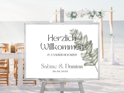 Willkommensschild Hochzeit - Leinwand , Poster - Eukalyptus Vintage LARA