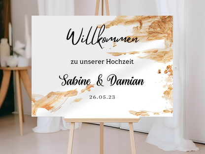 Willkommensschild Hochzeit - Leinwand , Poster - classic Gold Hochzeit ALEXA