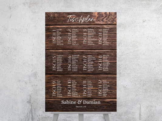 Personalisierter Hochzeits Sitzplan - Leinwand , Poster - Boho , Holzeffekt , Vintage LEONIE