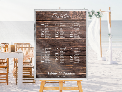 Personalisierter Hochzeits Sitzplan - Leinwand , Poster - Boho , Holzeffekt , Vintage LEONIE
