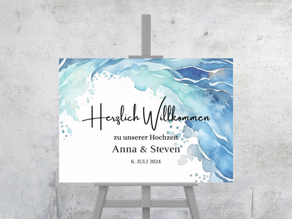 Willkommensschild Hochzeit - Leinwand , Poster - Strand Hochzeit , Marine , Vintage EMMA
