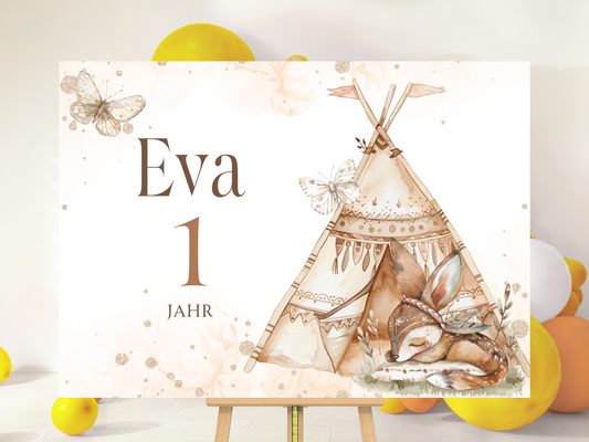 Willkommensschild zum 1. Geburtstag Kindergeburtstag Personalisiertes Deutsch boho